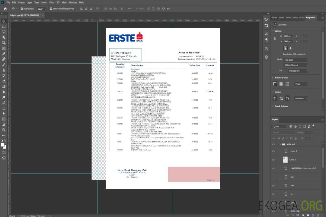 Relevé bancaire Hongrie Erste template Relevé bancaire Hongrie Erste template